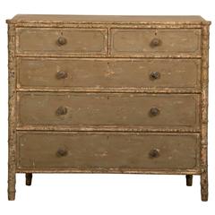 Antique English Regency Period Painted Chest with Faux Bamboo Carving circa 1820