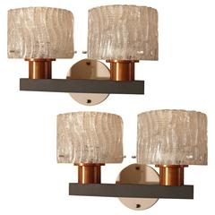 Pair of Vintage Glass and Brass Wall Sconces by Philips, 1950s