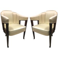 Maison Dominique Early Rarest Refined Pair of Chairs Newly Covered in Silk Satin