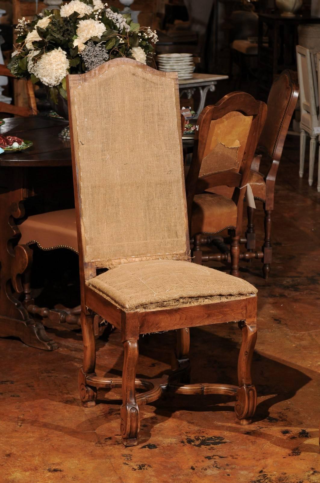 Set of Six 1920s French Os de Mouton Tall Back Side Chairs with Cross Stretchers In Good Condition In Atlanta, GA