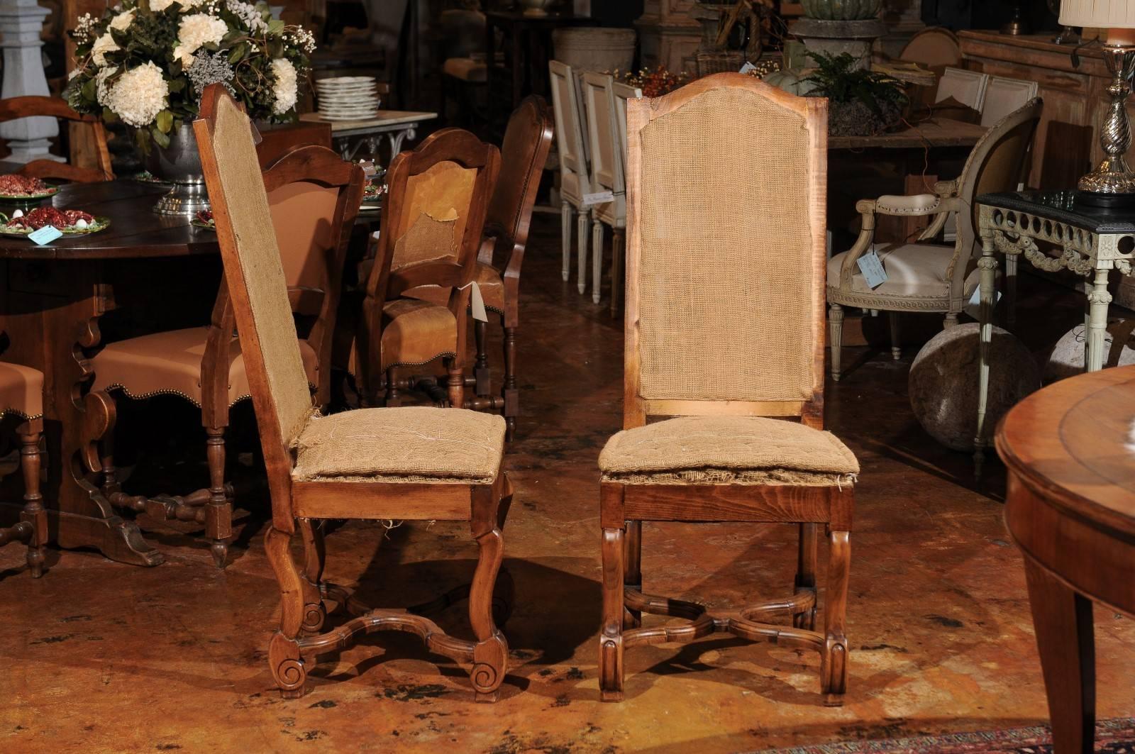 20th Century Set of Six 1920s French Os de Mouton Tall Back Side Chairs with Cross Stretchers