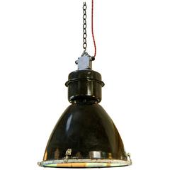Vintage Czech Industrial Black Pendant with Red Cord, circa 1950