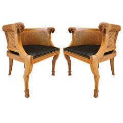 Pair of Neoclassical Style Rams Head Birchwood Bergeres Chairs 5