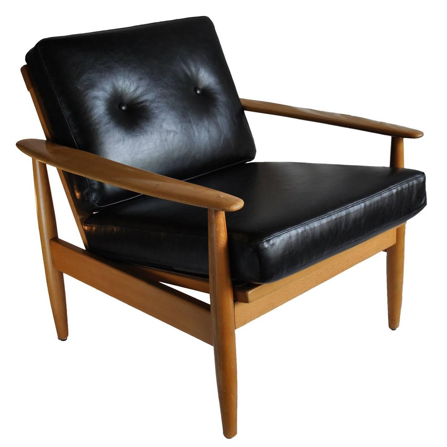Danish Midcentury Armchair in New Italian Leather Upholstery