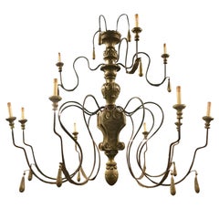 Huge Neoclassical Silver Gilt Carved Wood and Iron Chandelier 9