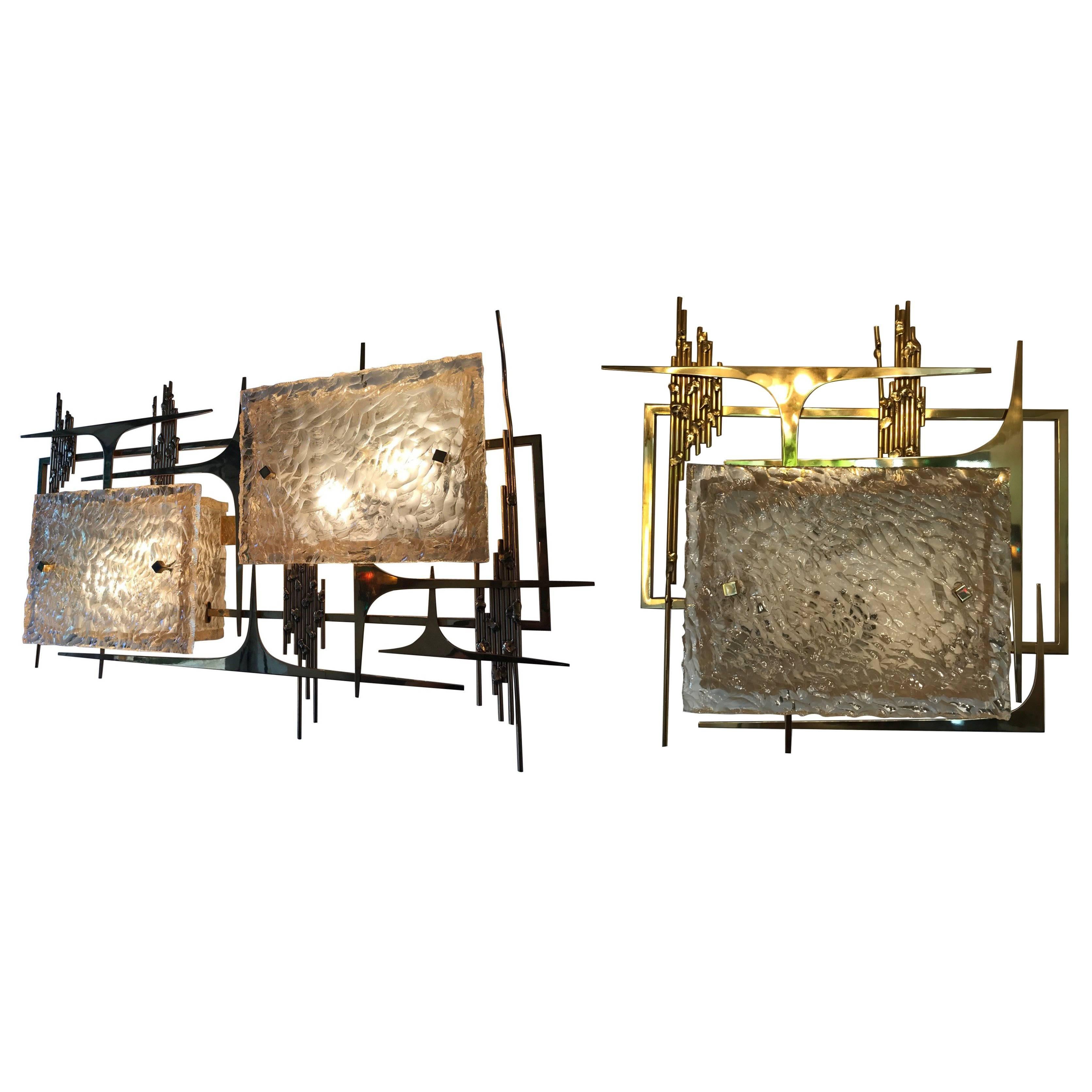 Pair of Dallux and Brass Sconces