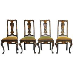 Set of Four Queen Anne Style Chinoiserie Painted Dining Chairs 10