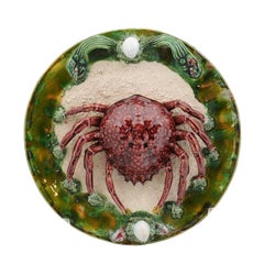 Palissy Style Majolica Plate with Red Sea Spider in High Relief, circa 1950
