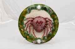 Palissy Style Majolica Plate with Red Sea Spider in High Relief, circa 1950