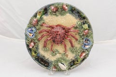 1920s Palissy Style Glazed Majolica Decorative Plate with Sea Spider and Clams
