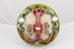 1920s Portuguese Palissy Style Majolica Plate with Red Lobster Motif