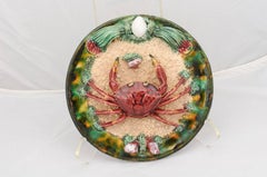 Portuguese Bernard Palissy Style Majolica Plate with Crab Motif, Circa 1920