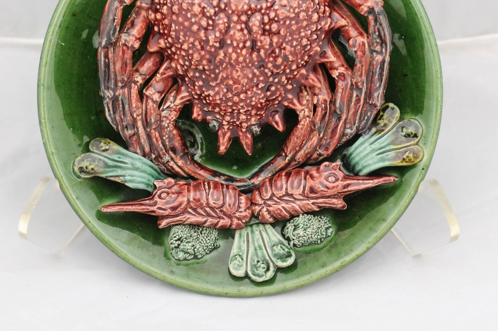 Glazed 1950s Portuguese Majolica Plate in the Palissy Manner with Sea Spider Motif