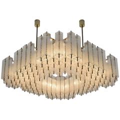 Set of Five Extra Large Chandeliers in Structured Glass and Brass