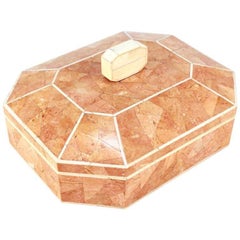 Octagonal Peach Stone Box with Bone Detail