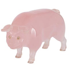 A Fabergé style rosequartz Russian carving of a pig