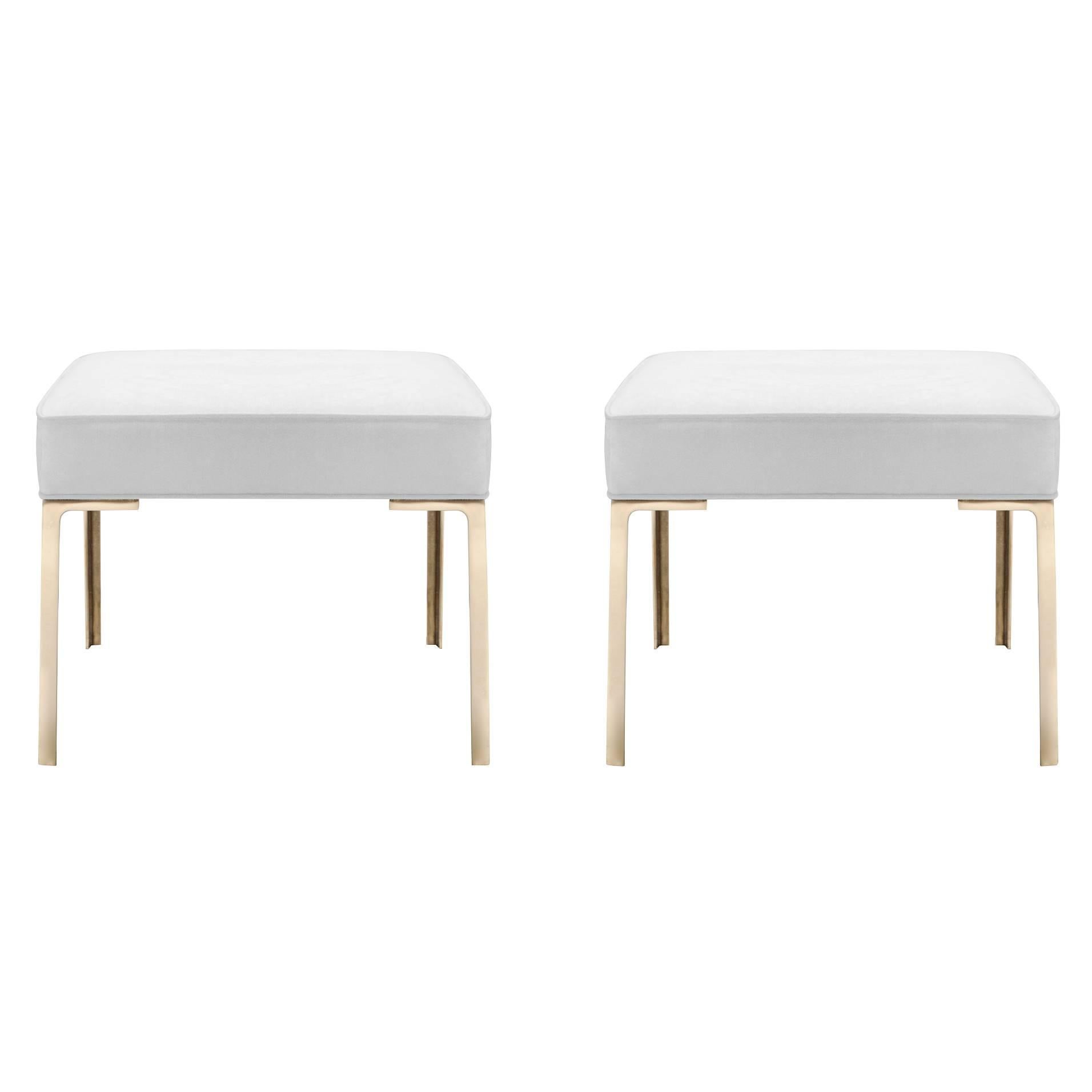 Astor Brass Ottomans in Bone Luxe-Suede by Montage, Pair For Sale at ...