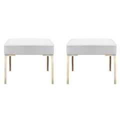 Astor Brass Ottomans in Dove Ultrasuede by Montage, Pair 6