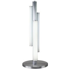 Triple White Glass Cylinder Table Lamp in Art Deco Style with Satin Aluminum