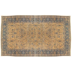 Used Lavar Kerman Carpet, Fine Persian Oriental Rug Light Blue, Gold and Navy