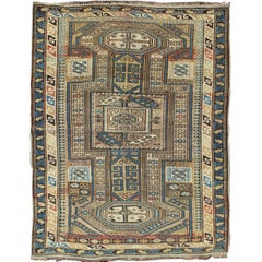 Antiker kaukasischer Kazak-Teppich mit geometrischem Stern, Kreuz und griechischen Schlüsselmotiven