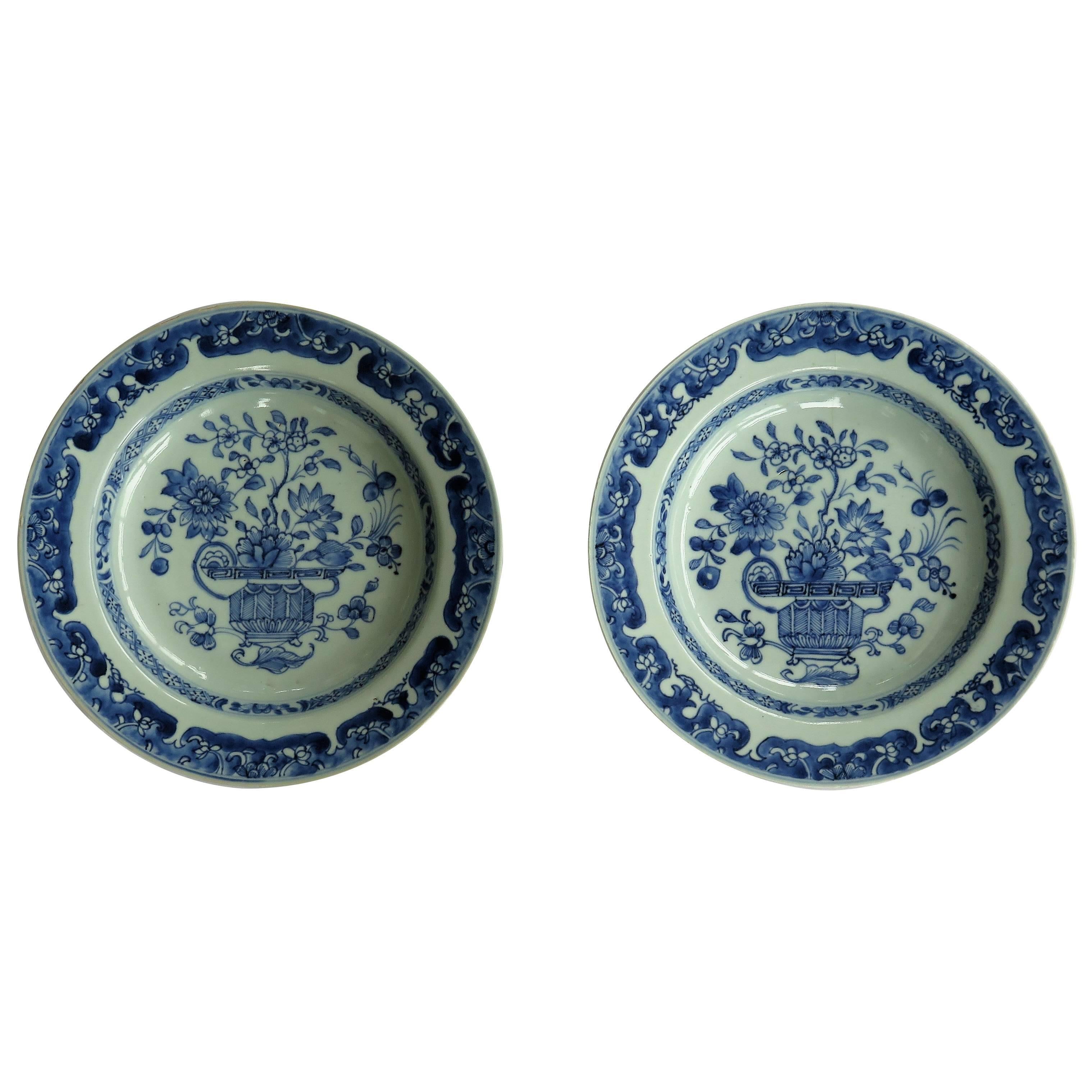 18th Century Pair of Chinese Blue and White Plates or Bowls, Qing Qianlong