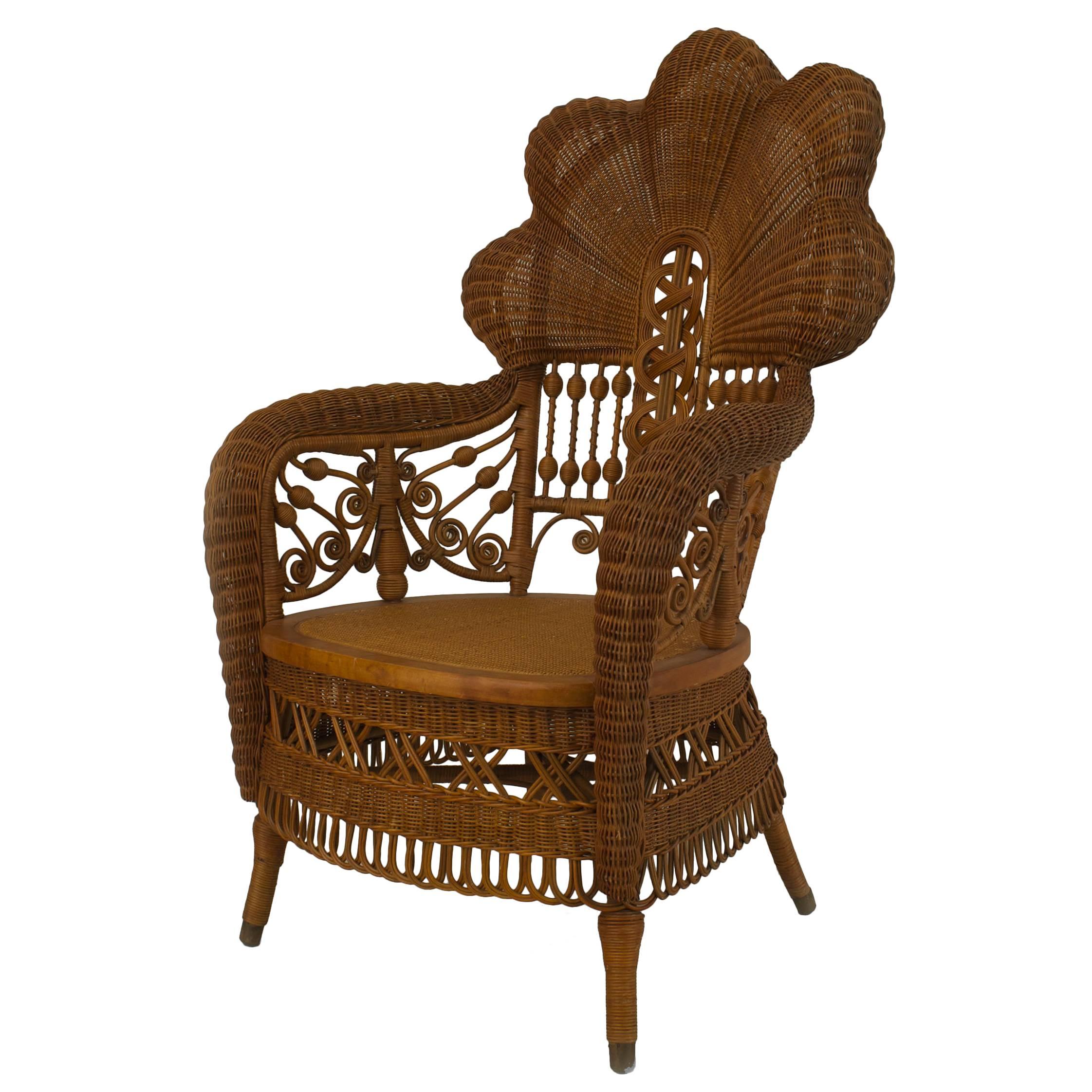 American Victorian Natural Wicker Arm Chair For Sale