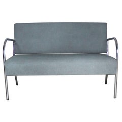 Art Deco Machine Age Streamline Moderne Royal Metal Chrome and Vinyl Bench Sofa