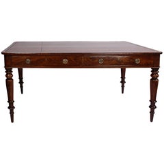 English Partners Writing Table with Leather Top and Brass Pulls, circa 1845