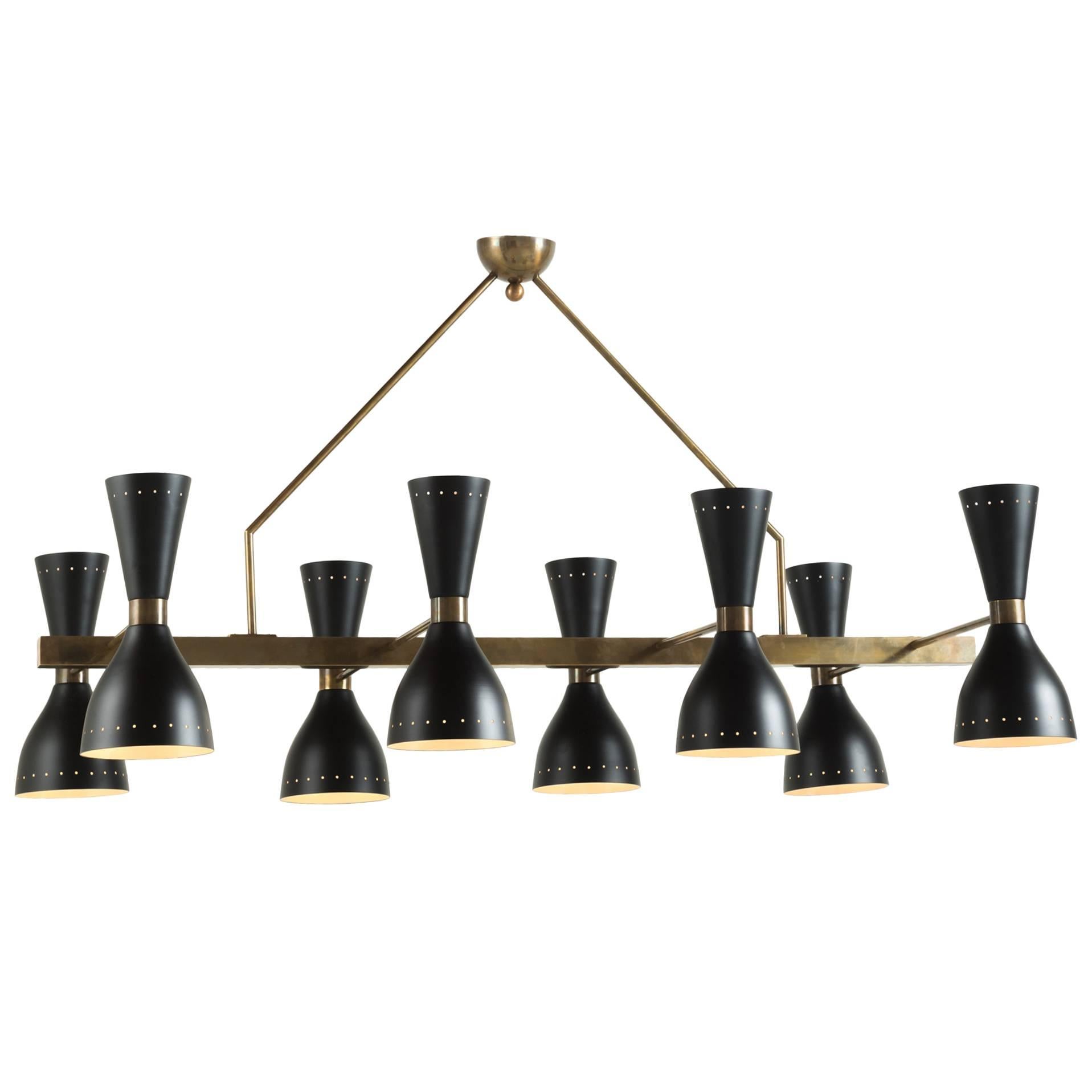 Black & Brass 8-Shade Chandelier, Made in Italy