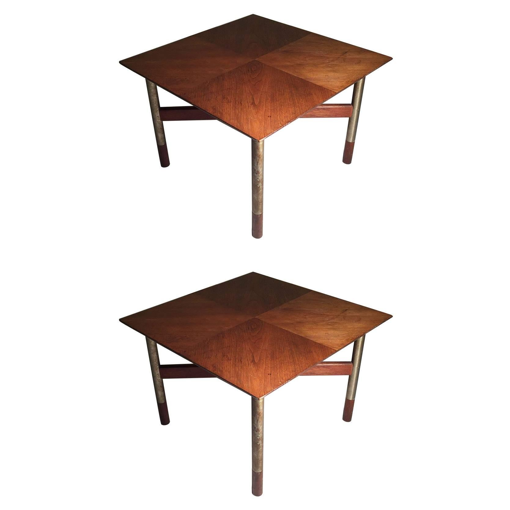 Mid-Century Walnut and Brushed Steel Pair of Tables by Jack Cartwright For Sale