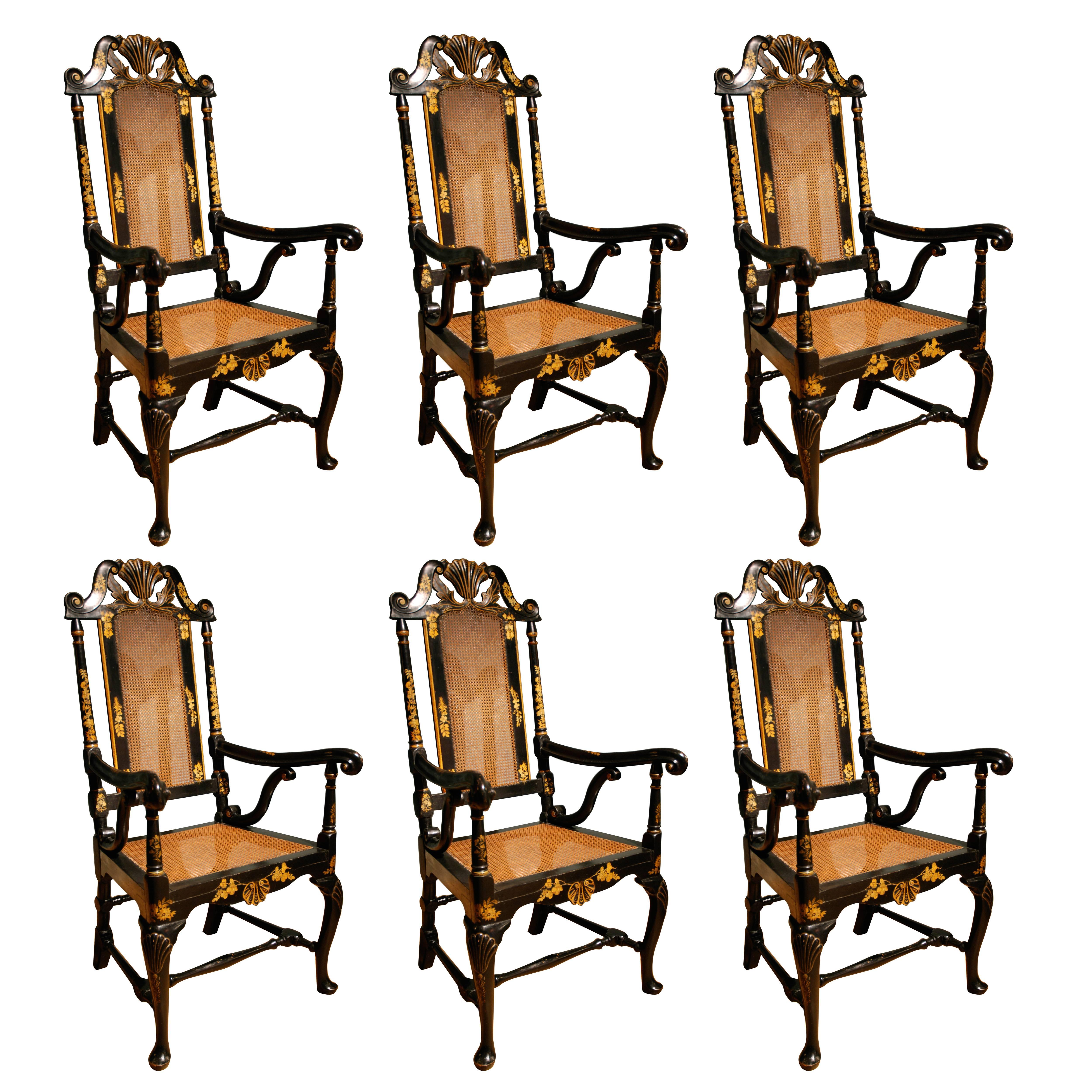 18th Century Set of Six Japanned Armchairs For Sale