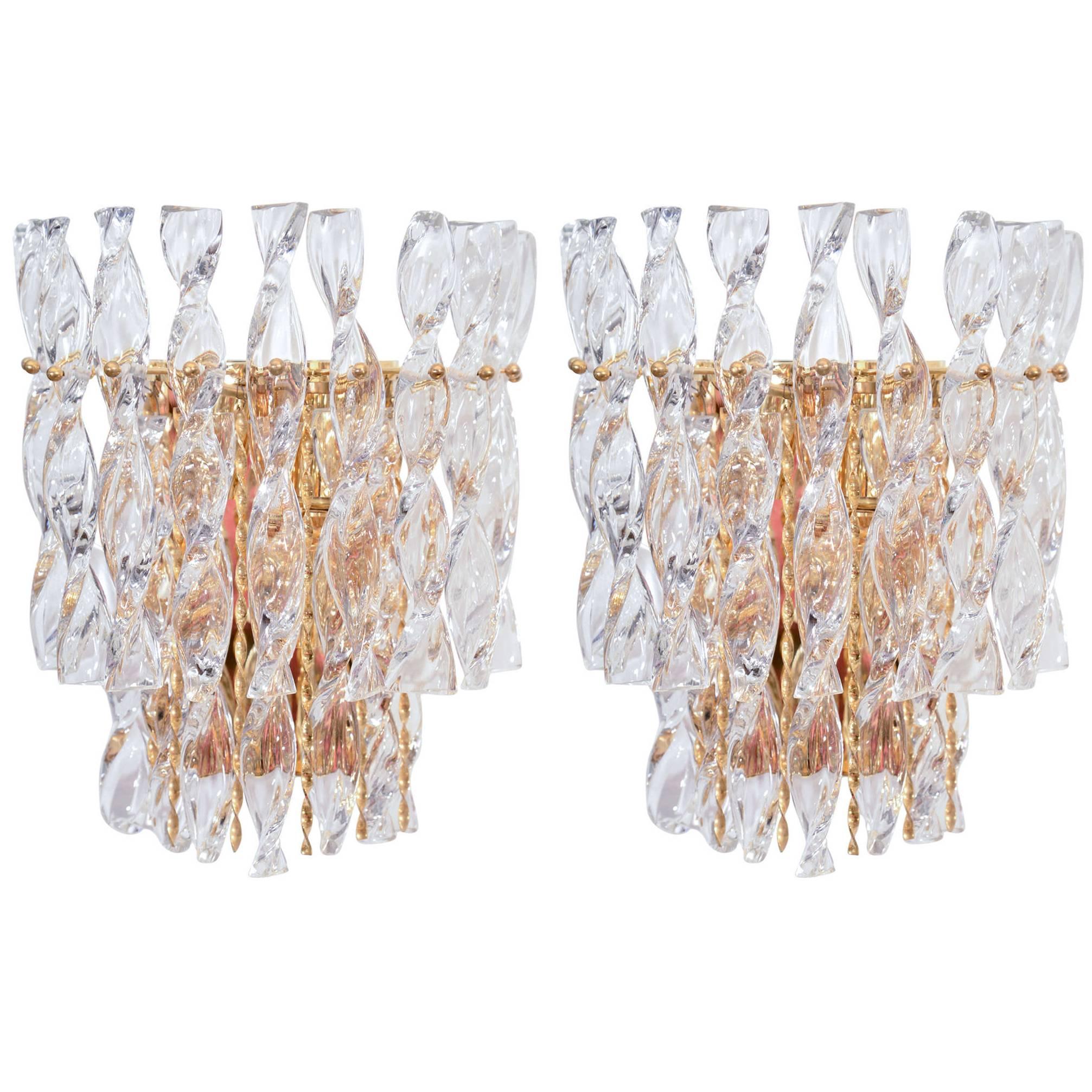 Pair of Two-Tier Spiral Crystal Sconce by Palwa