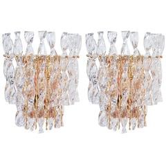 Pair of Two-Tier Spiral Crystal Sconce by Palwa