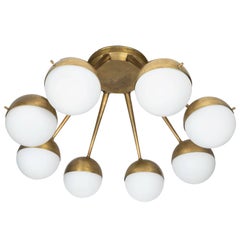 1960s Italian Eight-Arm Brass and Glass Chandelier Attributed to Stilnovo