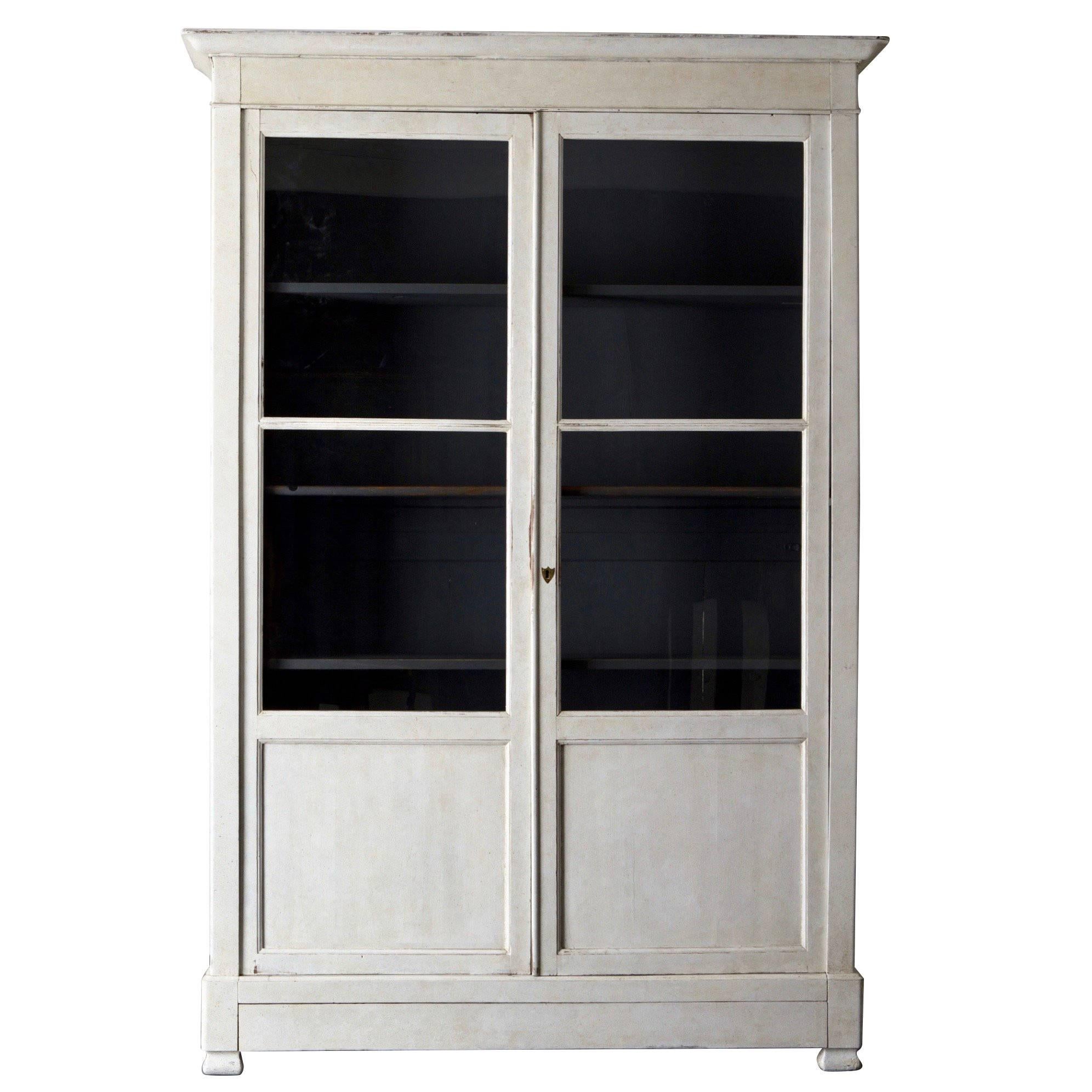Cabinet French White Glass Doors 19th Century France