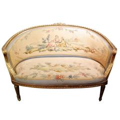 Antique Louis XVI French Needlepoint Gold Gilt Sette, Early 19th Century 