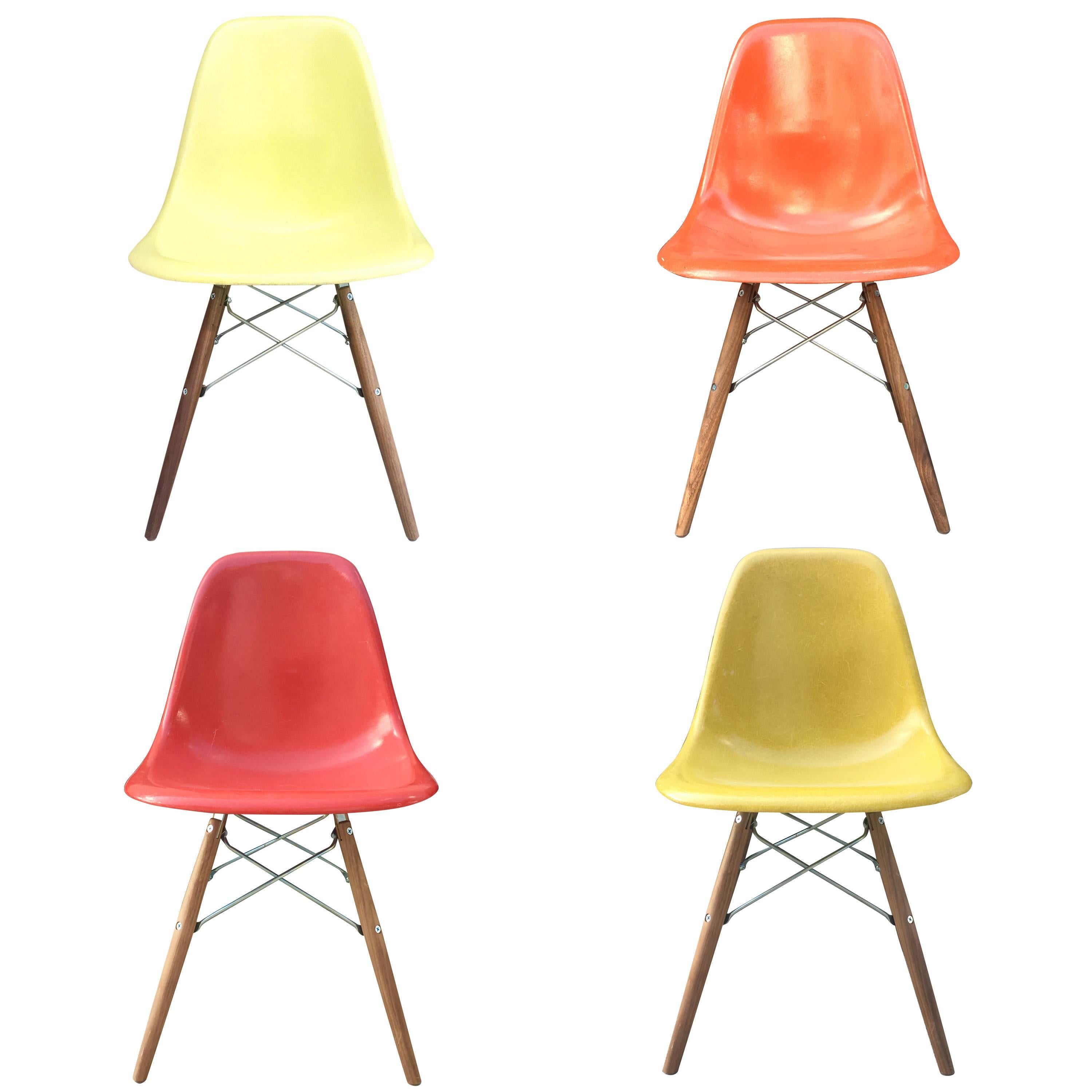 Four Multicolored Herman Miller Eames Dining Chairs