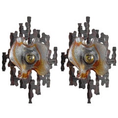 Pair of Italian Brutalist Murano Glass Sconce by Tom Ahlström 3