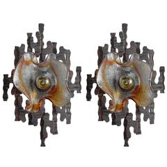 Pair of Italian Brutalist Murano Glass Sconce by Tom Ahlström