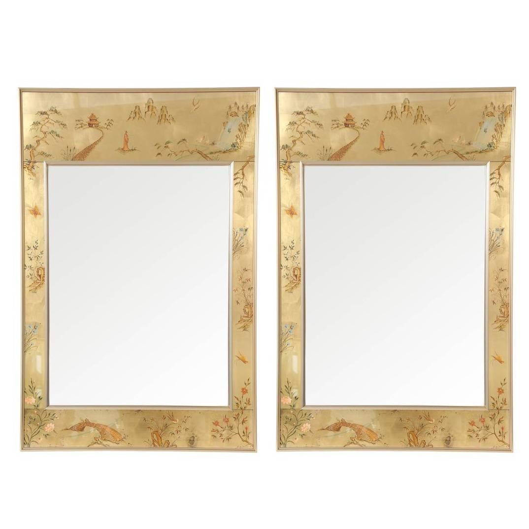 1980s LaBarge Gold Chinoiserie Mirror with Brass Frame, Pair