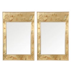 1980s LaBarge Gold Chinoiserie Mirror with Brass Frame, Pair