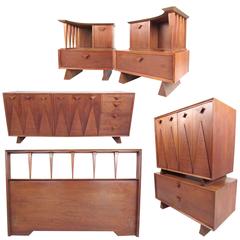 Vintage Modern Sculptural Walnut Bedroom Set