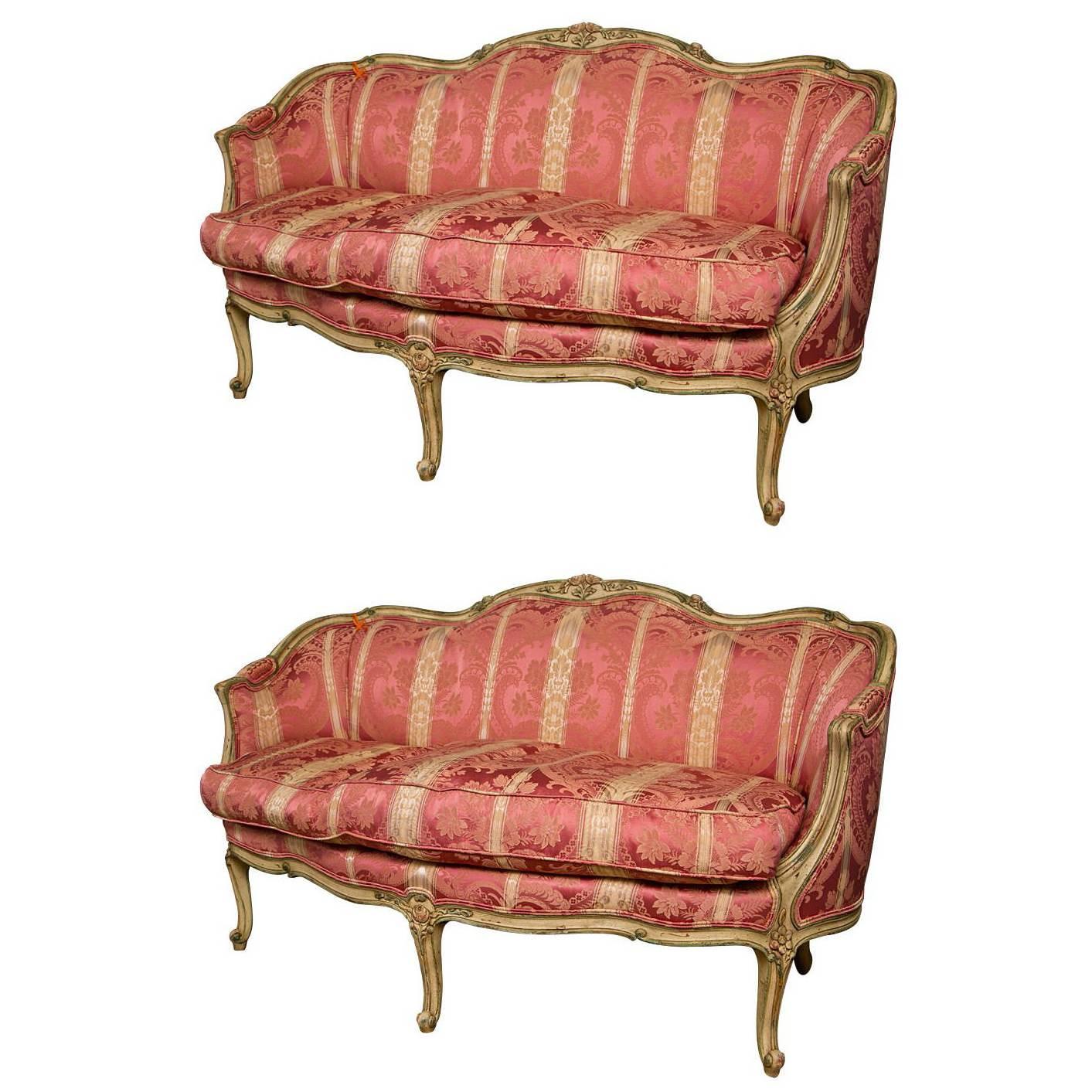  French Finely Carved Louis XV Settees, Canapes by Widdicomb