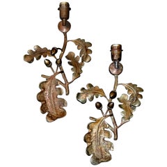 Pair of Large French Bronze Oak Leaf and Acorn Wall Sconces