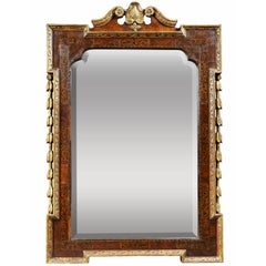 Antique George II Giltwood, Burl Elm and Marquetry Mirror