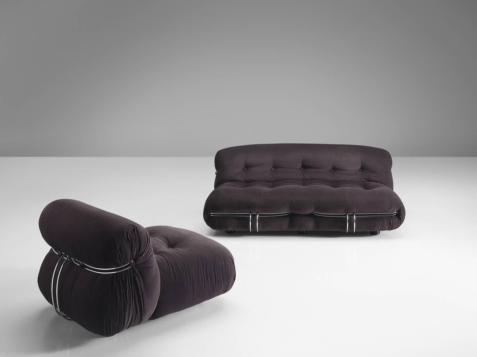 'Soriana' sofa and lounge chair, in grey fabric and metal, by Afra & Tobia Scarpa for Cassina, Italy, 1969. 

Iconic sofa and lounge chair by Italian designer couple Afra & Tobia Scarpa, the Soriana proposes a model that institutionalizes the