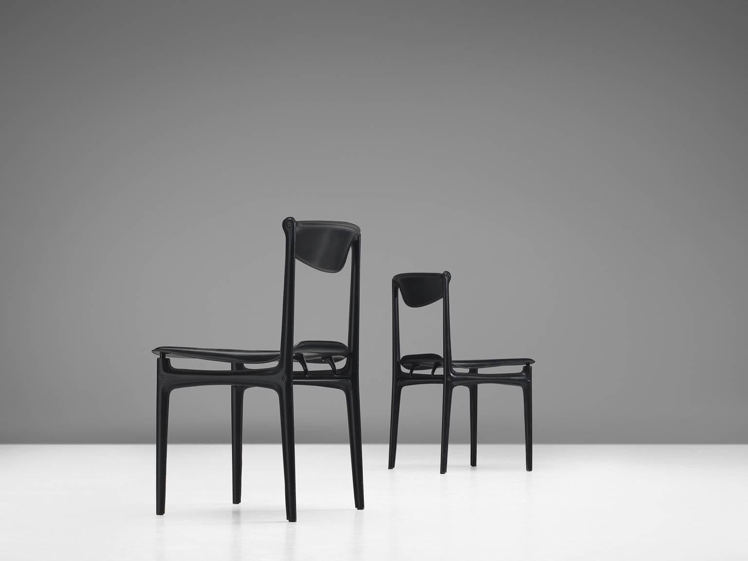 Matteo Grassi Set of Four Black Leather Dining Chairs In Excellent Condition In Waalwijk, NL