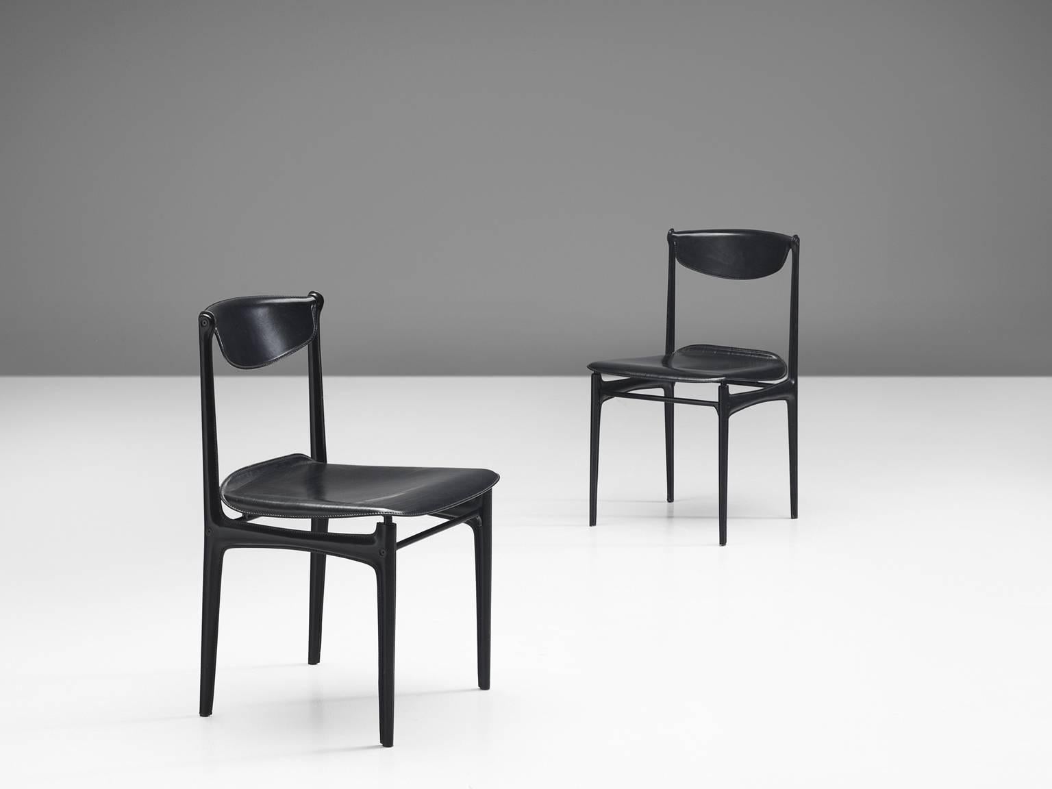 Mid-20th Century Matteo Grassi Set of Four Black Leather Dining Chairs
