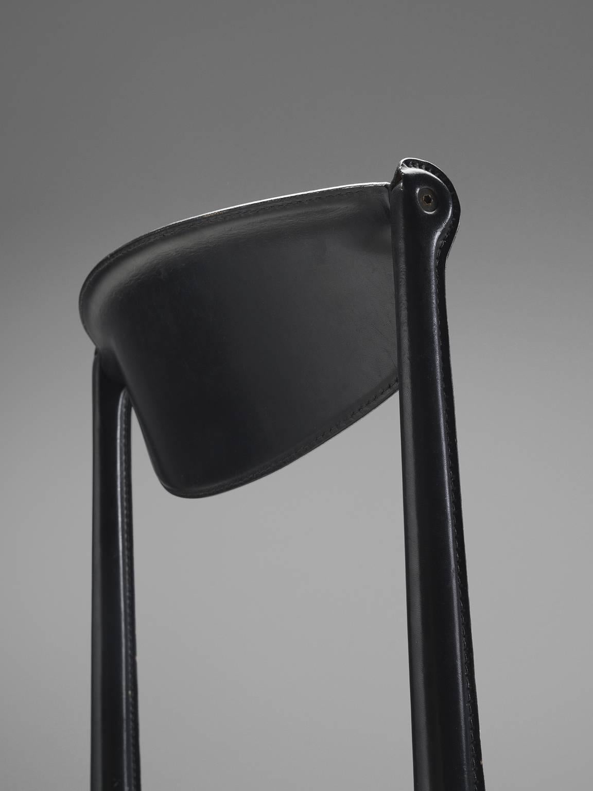 Metal Matteo Grassi Set of Four Black Leather Dining Chairs